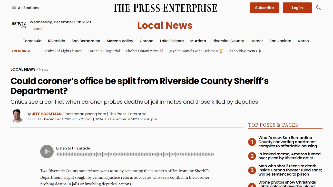 Could coroner’s office be split from Riverside County Sheriff’s ...