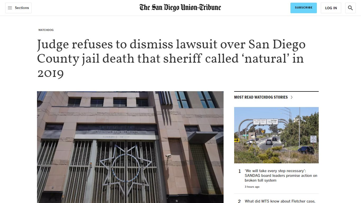 Judge refuses to dismiss lawsuit over San Diego County jail death that ...